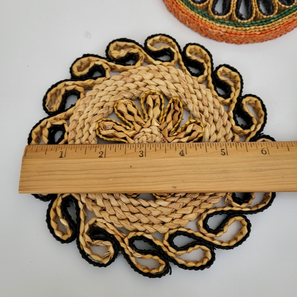 Vintage Rattan Raffia Trivets Lot of Three - Picture 9 of 11